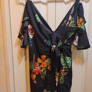 Floral Wrap Dress with Tropical Print